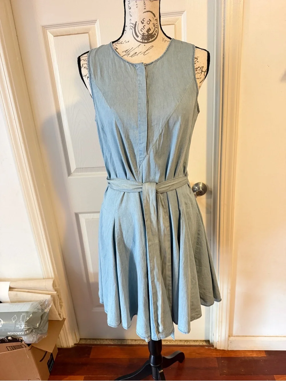 Anthropologie Light Blue Sleeveless Tie-Waist Mini Dress